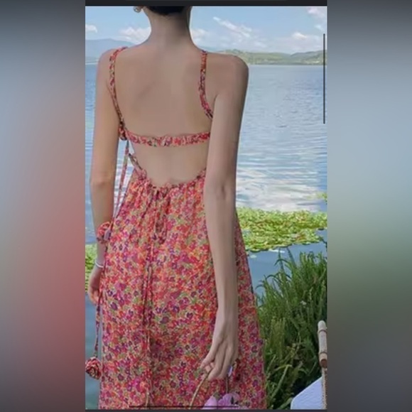 3D Rosette Ditsy Maxi Dress Chiffon Silk Slip Floral Love Flower NEW Suzette - Picture 6 of 14